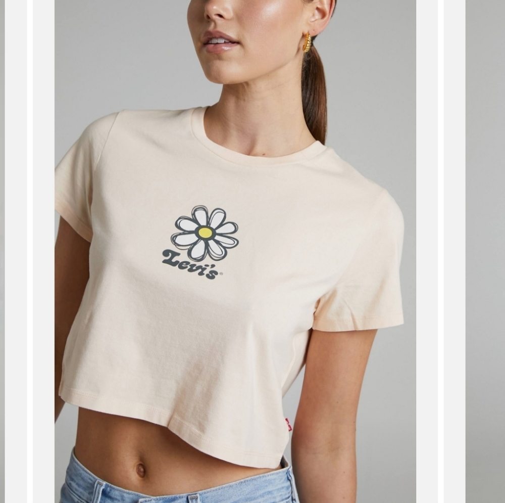 Levi's NWT Cropped Peach Pink Graphic Logo Tee Women's Size XXL